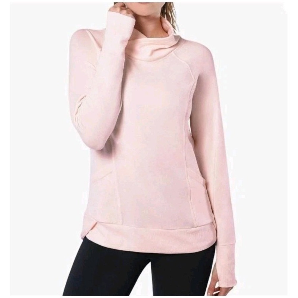 Yogalicious Womens L Long Sleeve Top Pink Relaxed Thumb Holes Cowl Neck Modal